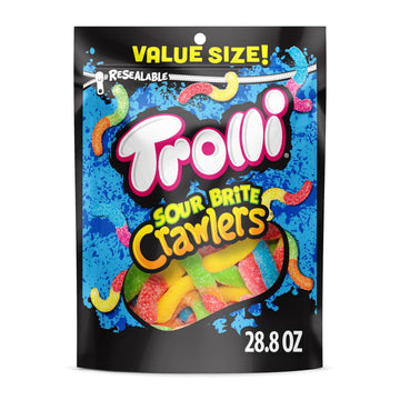Trolli Sour Brite Crawlers Gummy Worms, Cherry-Lemon & Strawberry-Grape, 28.8 oz, Sweet & Sour, Lime-Orange
