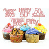 Gyufise 30Pcs Rose Gold Vintage 1973 Cupcake Toppers Glitter Awesome 1973 Fifty 50 Fabulous Cheers to 50 Years Birthday Cupcake