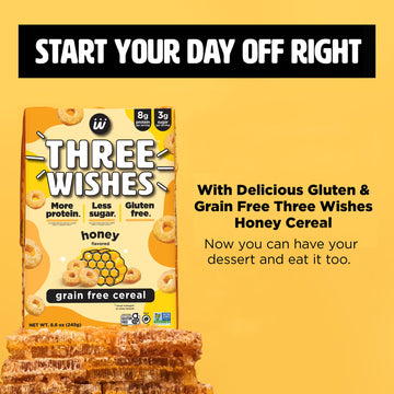 Plant-Based And Vegan Breakfast Cereal By Three Wishes - Honey, 4 Pack - More Protein And Less Sugar Snack - Gluten-Free, Grain-