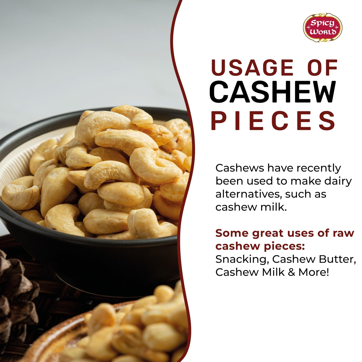 Spicy World Raw Cashew Pieces 80Oz (5 Lbs) - Natural Bulk Raw & Unsalted Cashews For Cooking, Baking & Topping, Gluten Free, Veg