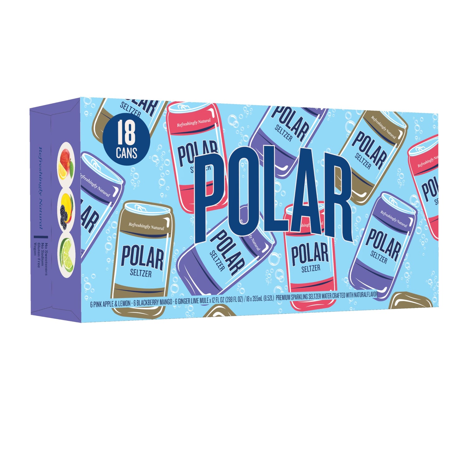 POLAR Seltzer Water Newbies Variety Pack, 12 fl oz cans, 18 pack, Model 10161315