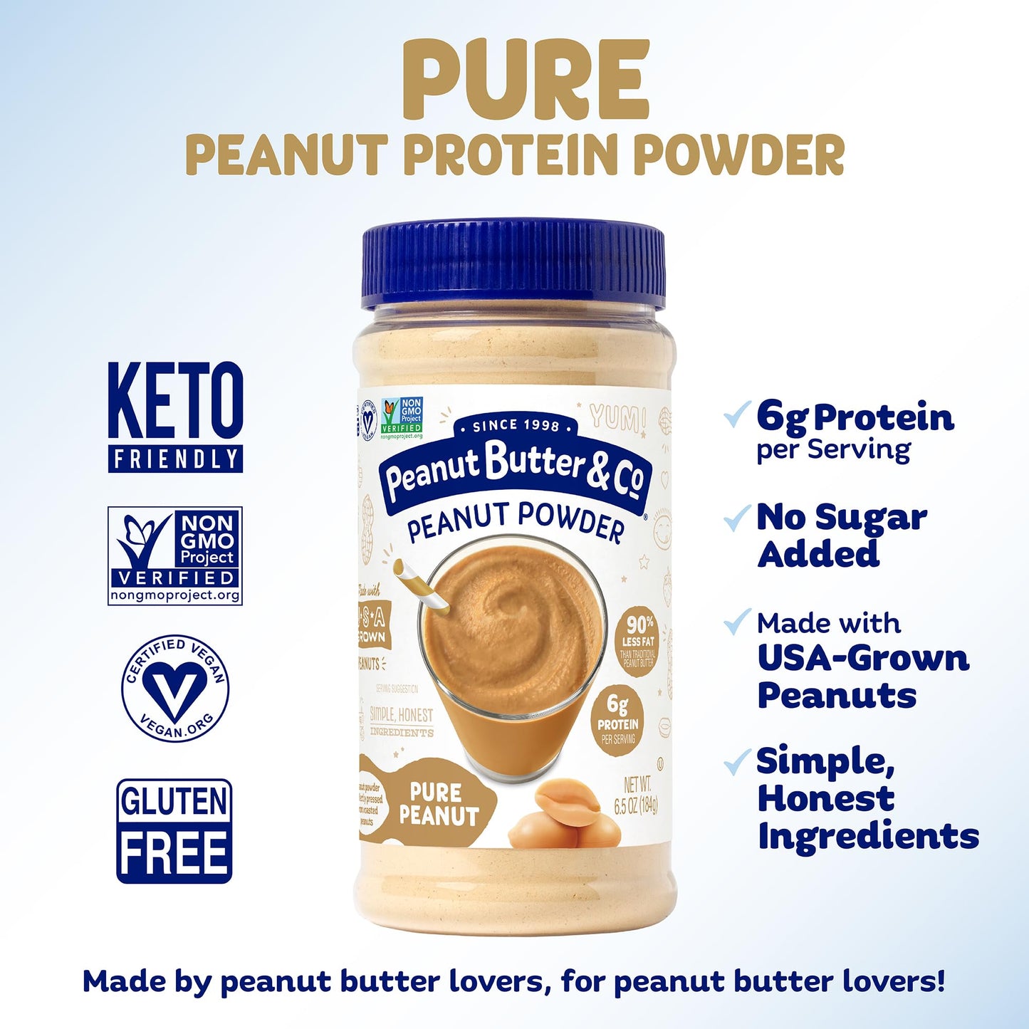 Peanut Butter & Co. Pure Peanut Powder, Non-Gmo Project Verified, Gluten Free, Vegan, 6.5 Ounce Jars, Pack Of 6