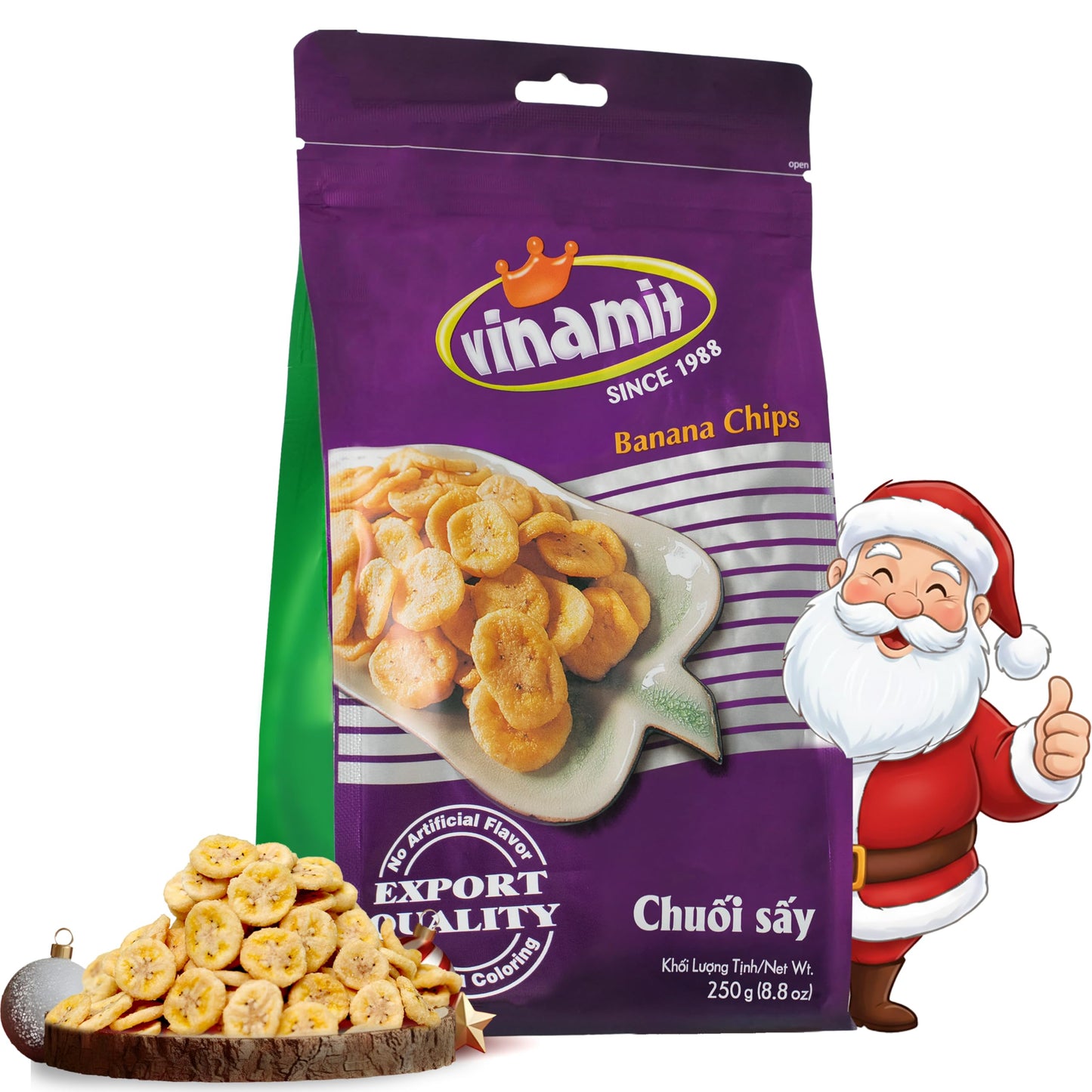Vinamit Dried Banana Chips | Unsweetened Banana Chips | 8.8 Oz Bag | Naturally Sweet Non-Gmo Gluten-Free & No Added Sugar | Rich In Potassium | Christmas Treats & Stocking Stuffers Men Or Women