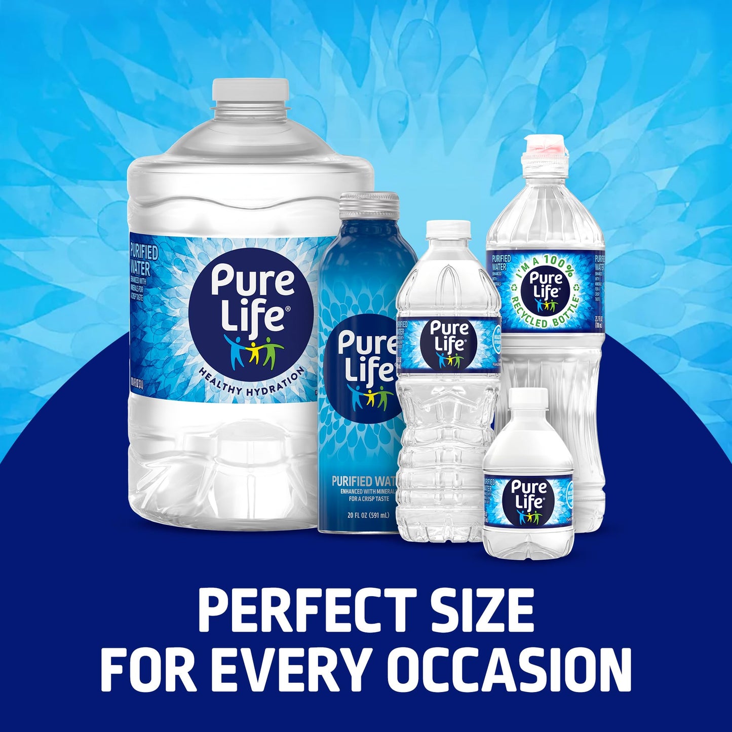 Pure Life Purified Bottled Water, 18-Pack - Still Bottled Drinking Water Enhanced with Minerals for a Crisp Taste, Aluminum Bott