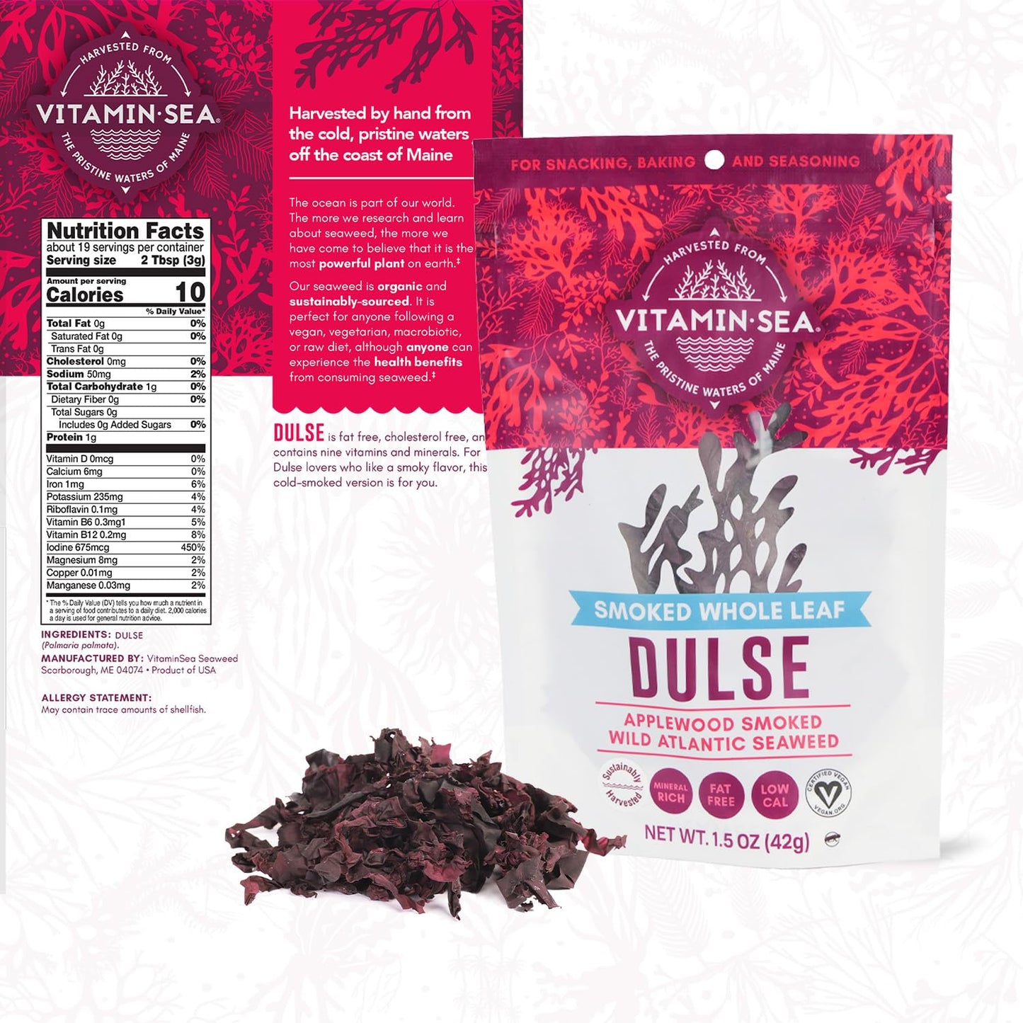 Vitaminsea Applewood Smoked Dulse | Wild North Atlantic Dried Sea For Snacking, Seasoning, Soups & Salads | Rich In Vitamins, Minerals & Antioxidants Good For Thyroid Support | Whole Leaf (1.5 Oz)
