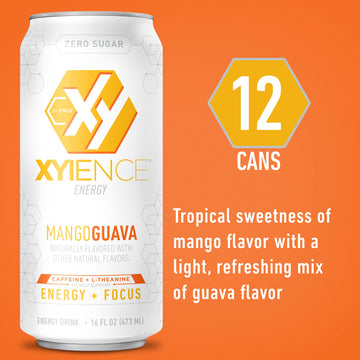 XYIENCE Mango Guava Energy Drink, 16 fl oz Can, Pack of 12, Refreshing Energy Boost