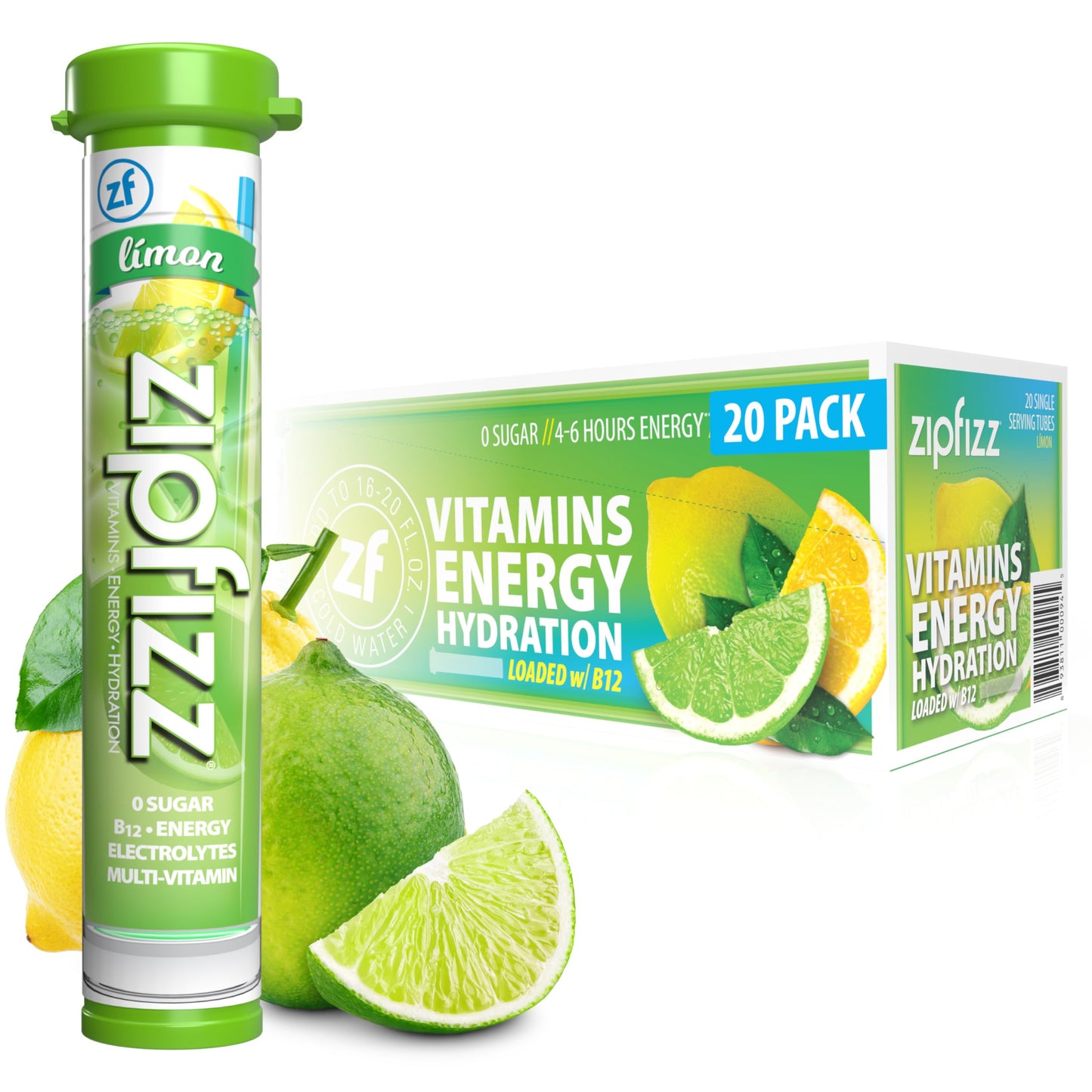 Zipfizz Daily Energy Drink Powder, Sugar-Free Electrolyte, 20 Pack, 0.39 Ounce Each, Limon Flavor