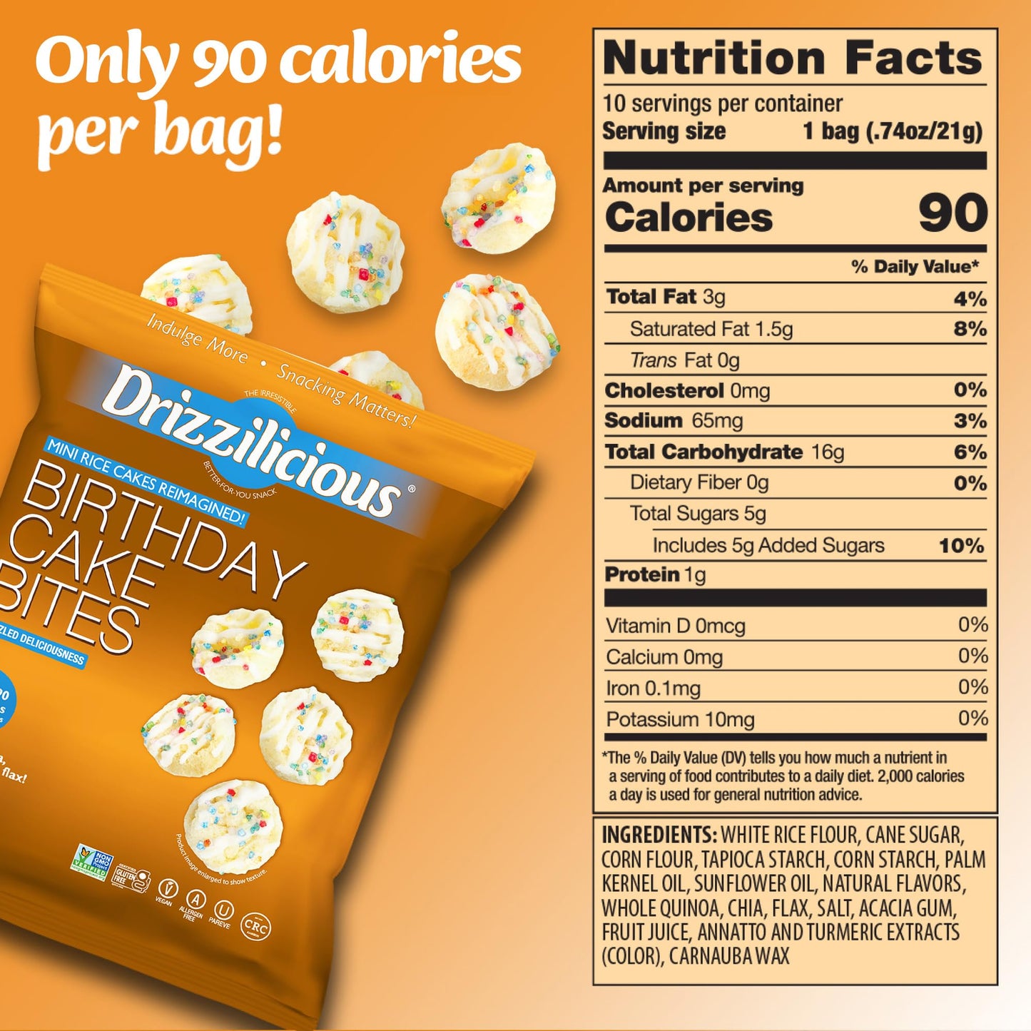 Drizzilicious Mini Rice Cakes Variety Pack - Vegan, Gluten Free, 0.74 oz, 32 Bags