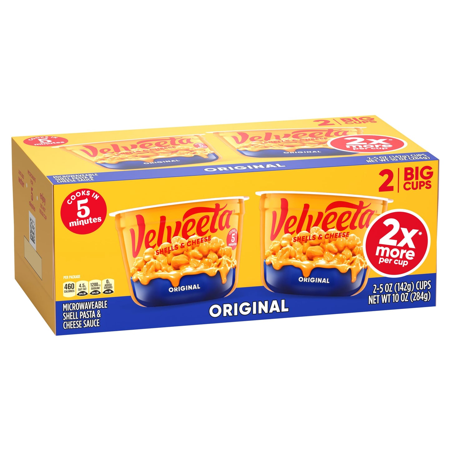 Velveeta Shells & Cheese Original Microwaveable Shell Pasta & Cheese Sauce Big Cup, 2 ct Pack, 5 oz Cups