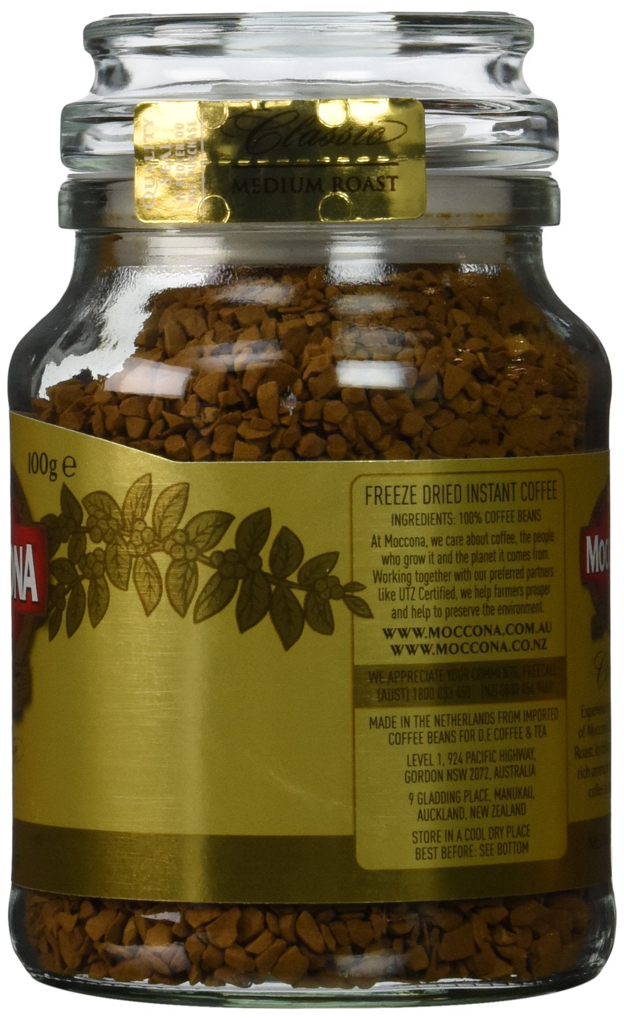 Moccona Coffee 100g Freeze-Dried Medium Roast Coffee - 3.5 Ounce Pack, Rich Flavor, Instant Coffee for Easy Brewing
