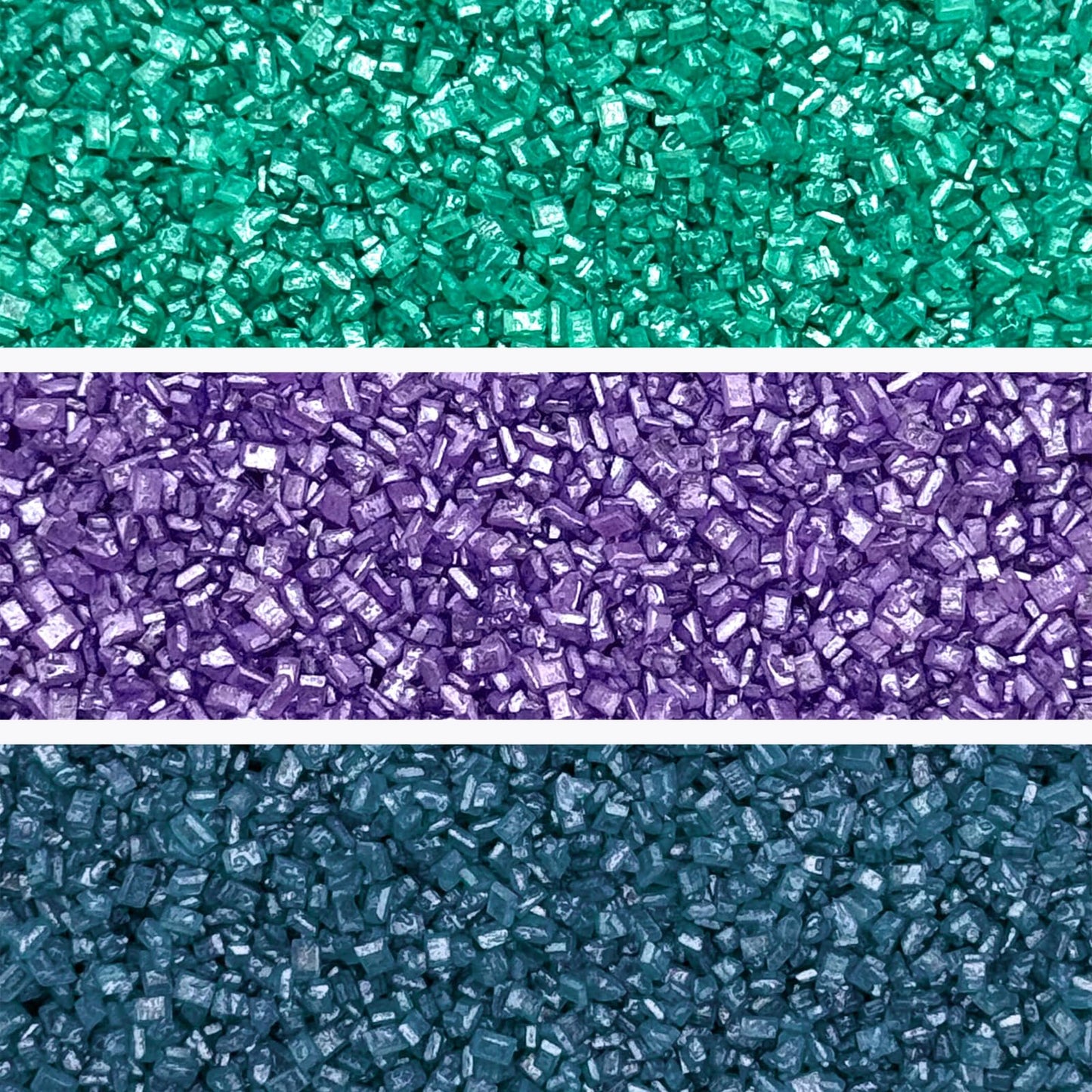 Fancy Sprinkles Sugar Nest Set, Pearlescent, Sparkly Sugar Crystals (Amethyst Purple, Emerald Green And Kyanite Blue) (8 Oz)