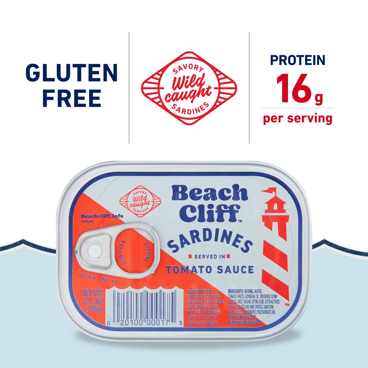 Beach Cliff Wild Caught Sardines In Tomato Sauce, 3.75 Oz Can (Pack Of 12) - 16G Protein Per Serving - Gluten Free, Keto Friendl
