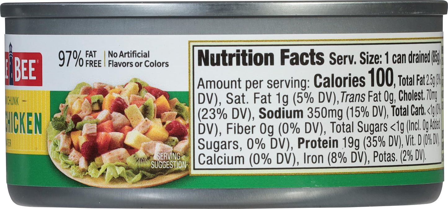 Bumble Bee Premium White Chicken, Chunk In Water, 5 Oz Can - 19G Protein Per Serving - Gluten Free, Keto Friendly