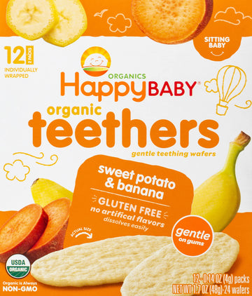 Happy Baby Organic Teethers, Banana And Sweet Potato, Gentle Teething Wafers, Packets, Soothing Rice Cookies For Teething Babies