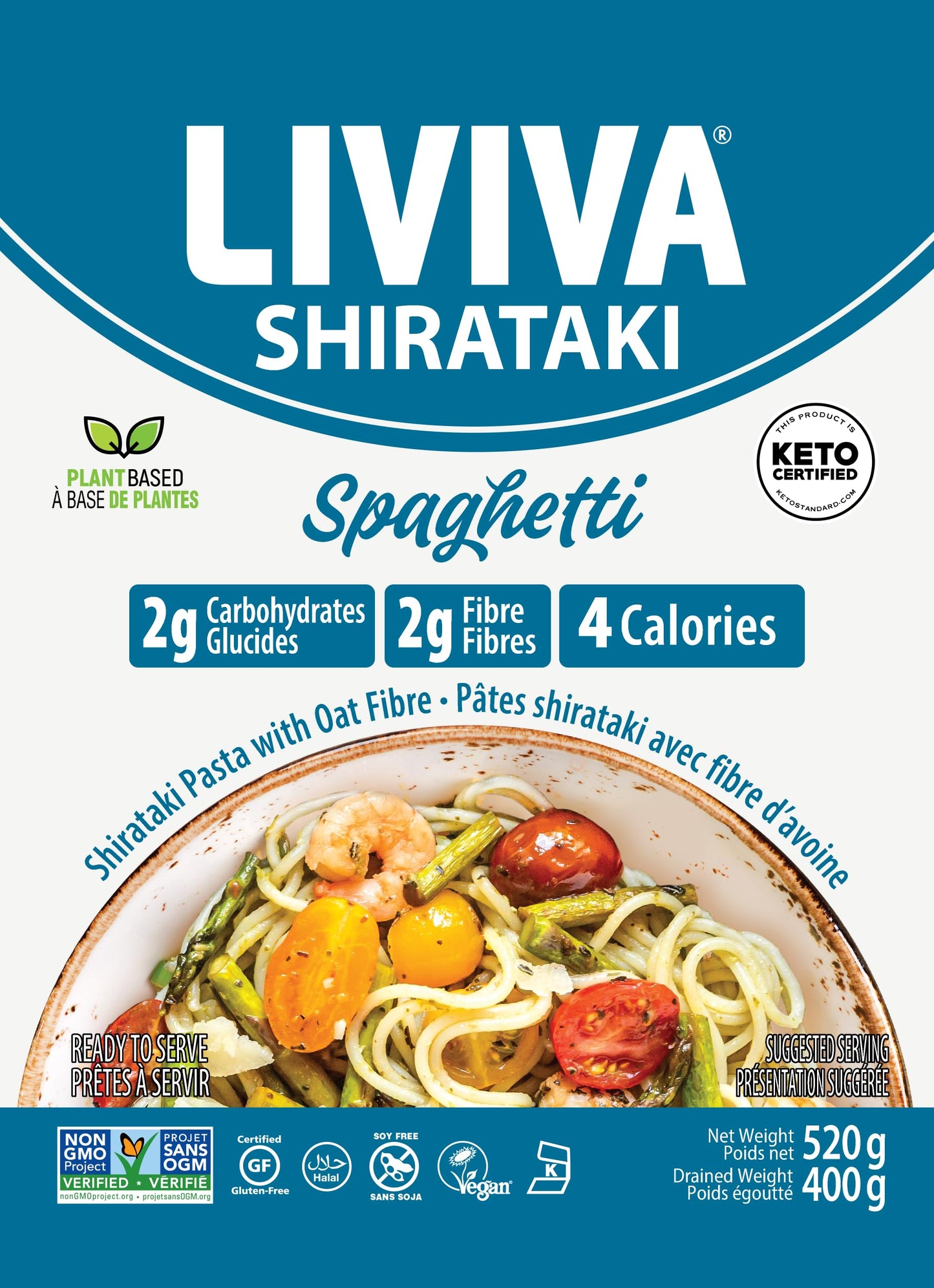 LIVIVA Low Calorie Keto-Certified Organic Shirataki Spaghetti 14 Ounce (Pack of 6)