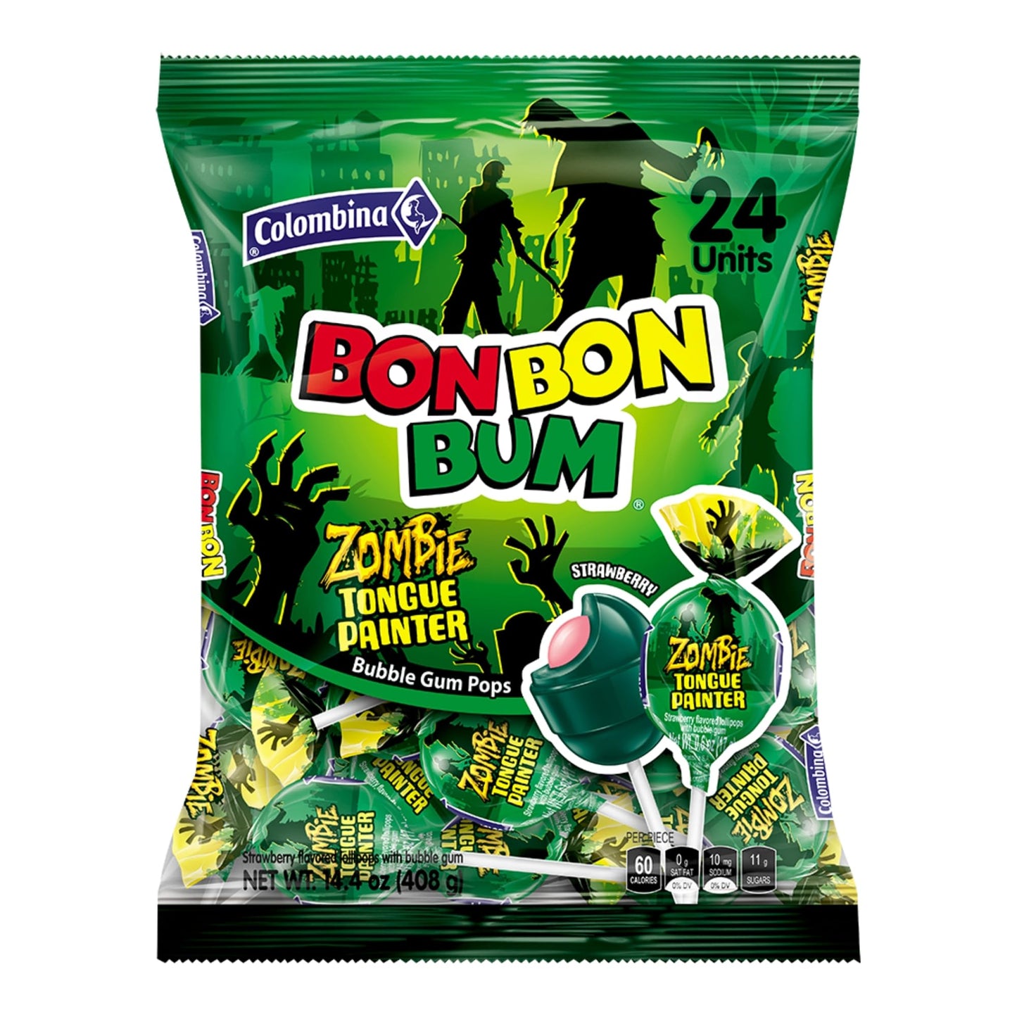 Colombina Bon Bon Bum Lollipops - Zombie Tongue Painter Halloween Treats, 24 Count (Pack Of 1)