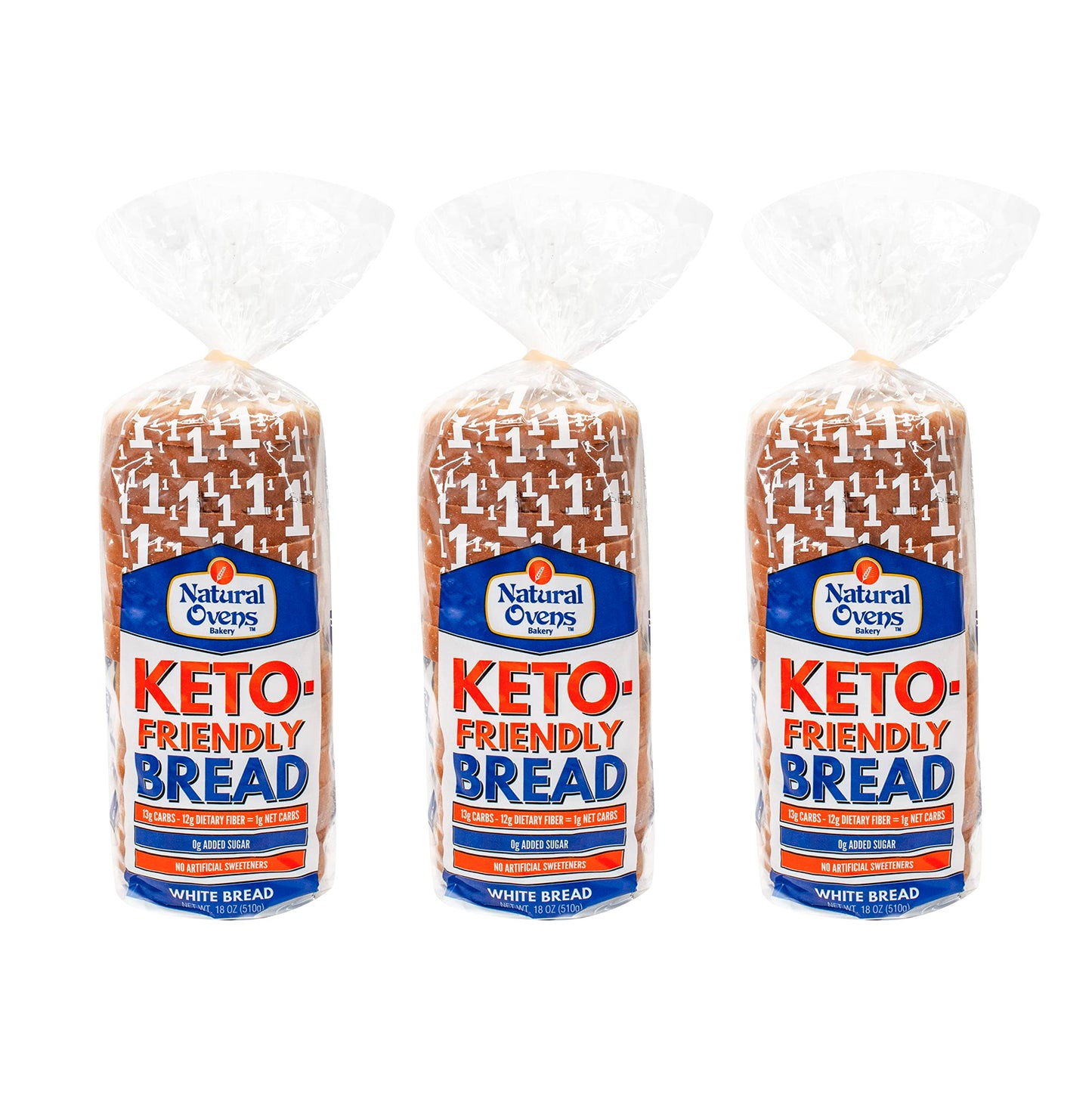 Natural Ovens Bakery Keto-Friendly White Bread 3 Loaves - 1 Net Carb, 40 Calories A Slice