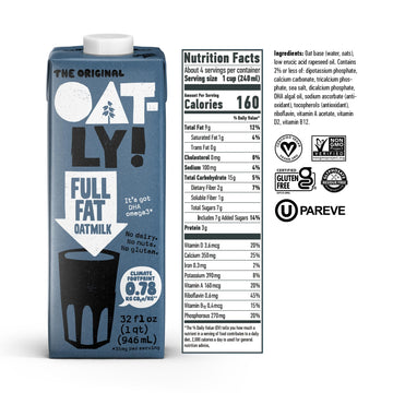 Oatly Full Fat Oatmilk - Creamy, Plant-Based Whole Milk Alternative | Dairy-Free, Vegan, Shelf-Stable, Non-GMO & Glyphosate Resi