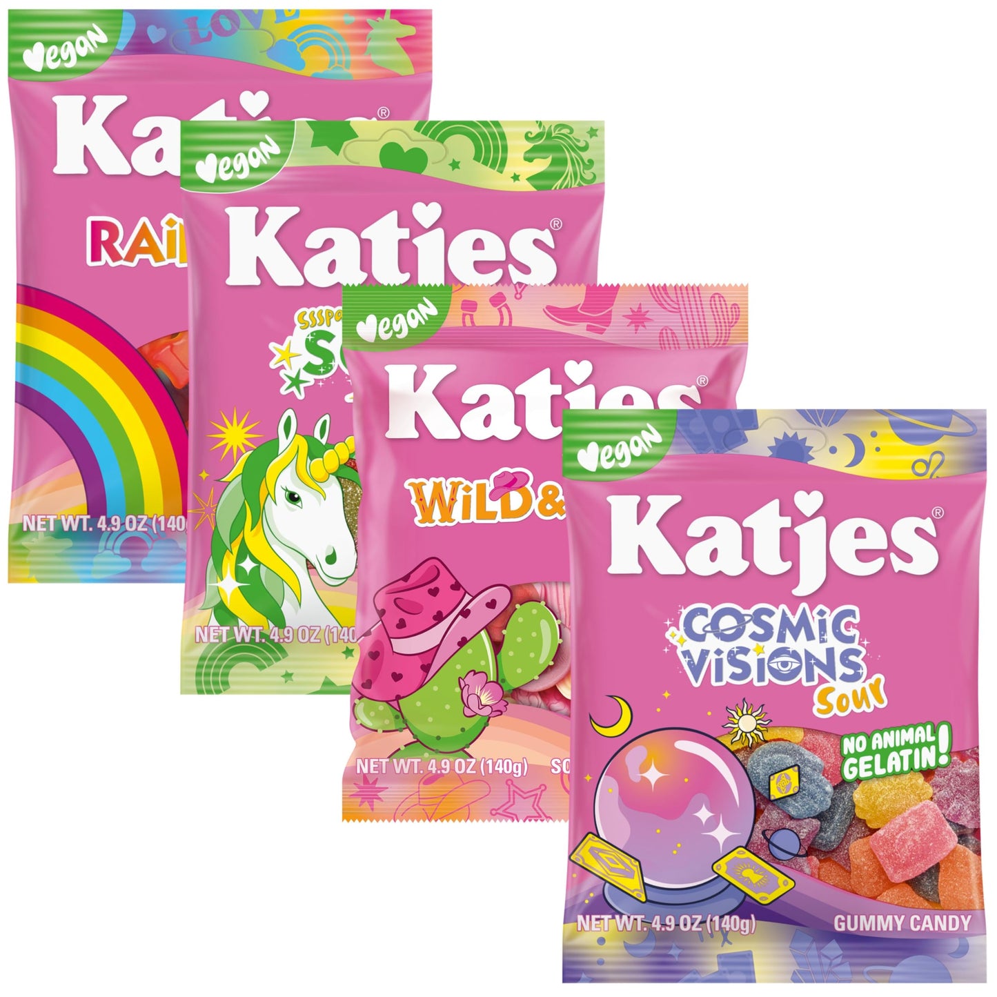 Katjes Vegan Rainbow Sour Wild & Free And Cosmic Visions Variety Pack - Flavored Gummy Snacks - Palm Oil Free Candy - No Animal Gelatin - No High Fructose Corn Syrup 4.9Oz 4 Pack