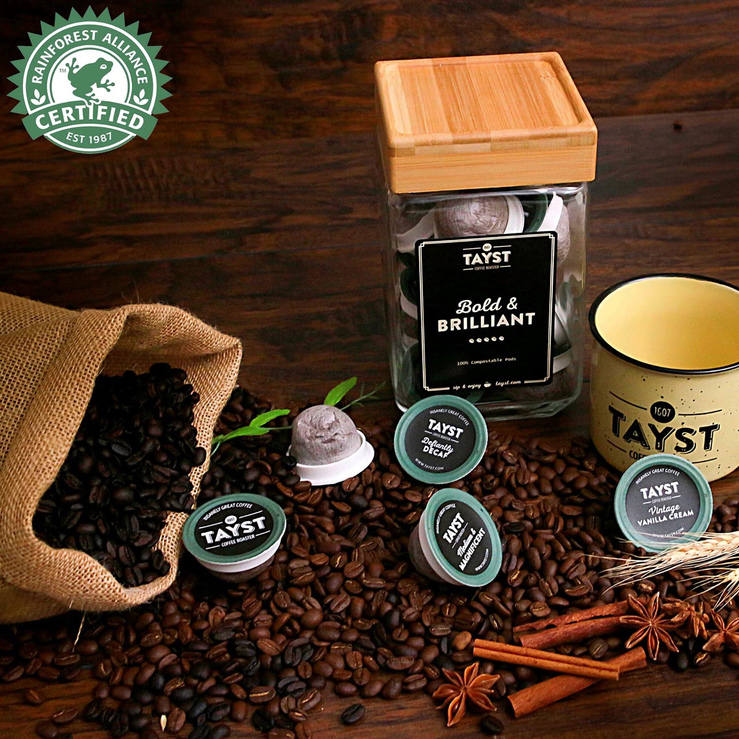 Tayst Coffee Pods, Bold Sampler Box Dark Roast, K Cups Compatible With Keurig Coffee Maker, Sustainable Single Serve, Pack Of 30