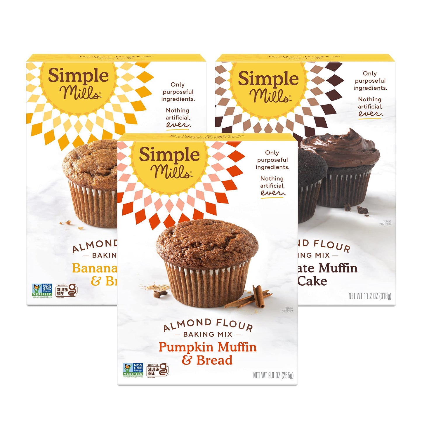 Simple Mills Almond Flour Baking Mix Variety Pack (Banana Muffin & Bread, Chocolate Muffin & Cake, Pumpkin Muffin & Bread) - Glu