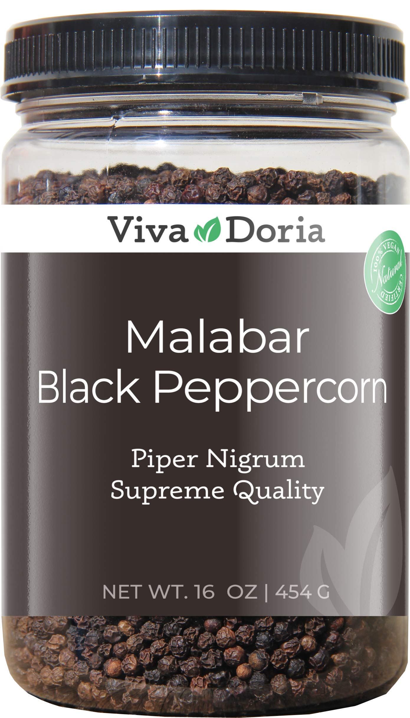 Viva Doria Malabar Peppercorn, Whole Black Pepper, Black Peppercorns For Grinder Refill, 16 Oz (1 Pound)