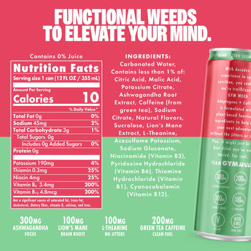 GYM Athletic Focus Drink - KSM-66 Ashwagandha, Lions Mane, L-Theanine, 200mg Green Tea Caffeine, Rainbow Sherbet Flavor, 12 Pack