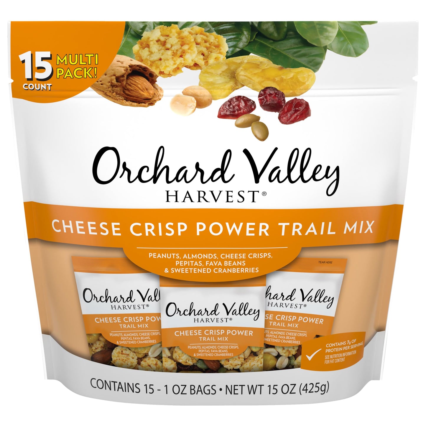 Orchard Valley Harvest Cheese Crisp Power Trail Mix, 1 oz Bags (15 count), Snack Packs, 7g Protein per serving, Trail Mix Indivi