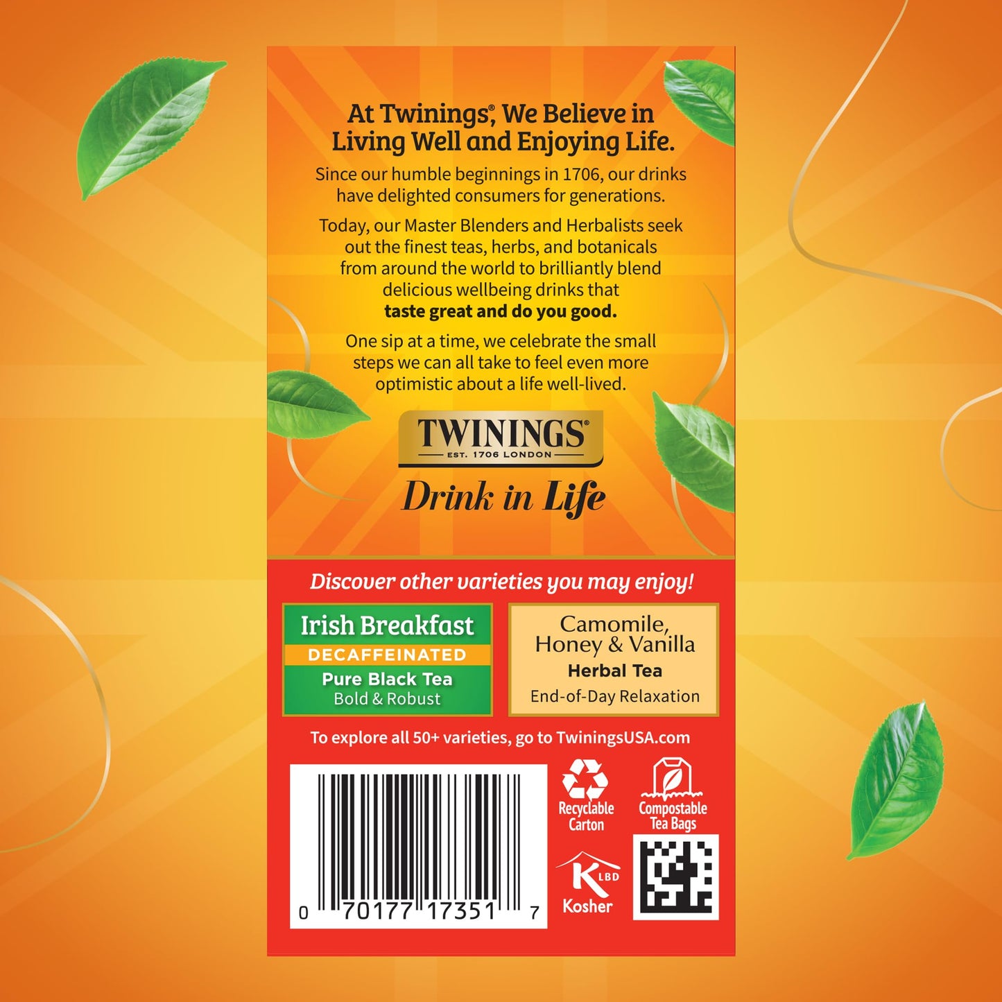 Twinings Decaffeinated English Breakfast Tea Bags, Flavourful & Robust, 20 Count (Pack of 6), Model 05307