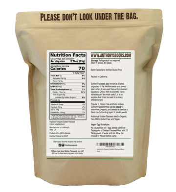 Anthonys Organic Golden Flaxseed Meal 1.5 lb Gluten Free Non-GMO Vegan