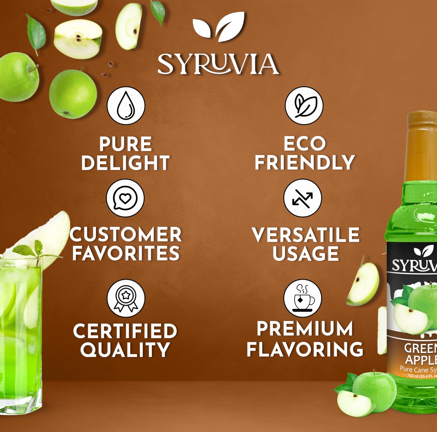 Syruvia Green Apple Syrup - Premium Flavoring Syrup For Tea, Italian Sodas, Beverages, Desserts, Ice Cream, Cocktails & Mocktail