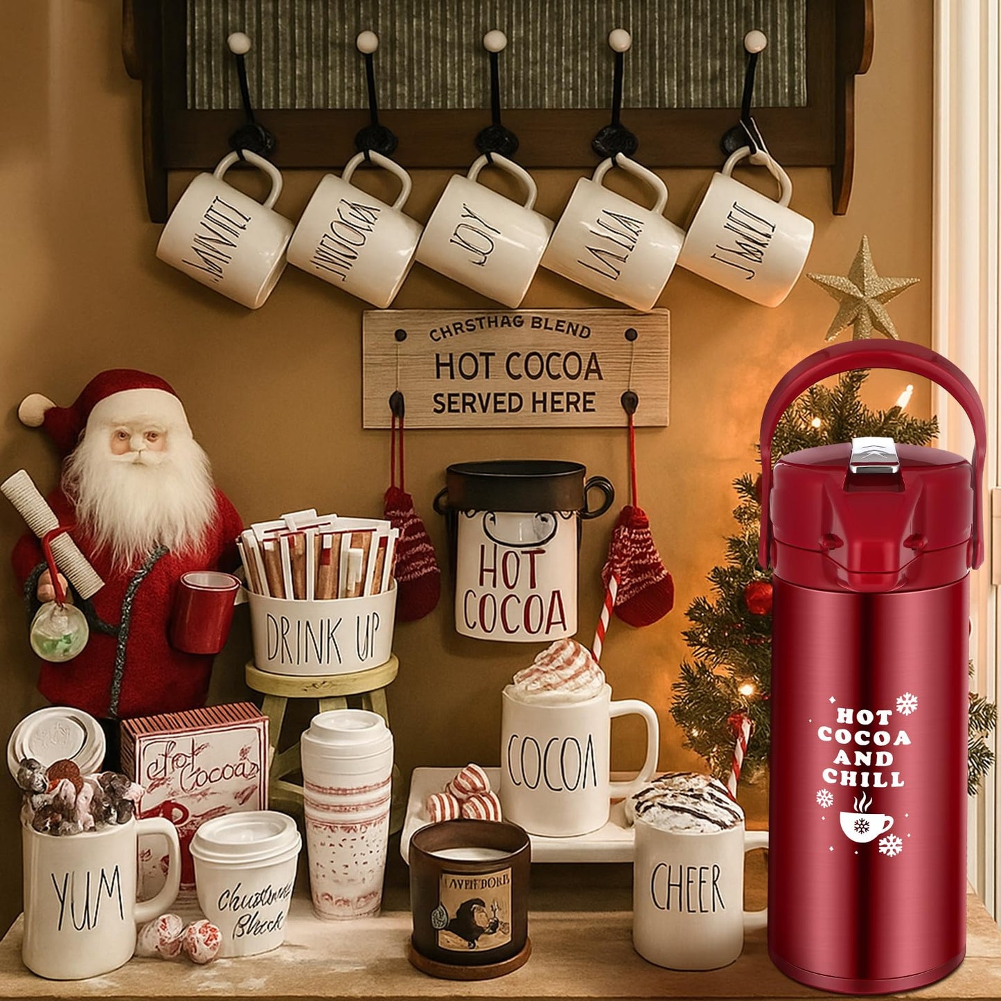 Vesici 84.55 oz Hot Chocolate Drink Dispenser with Pump Red Cocoa Drink Dispenser for Keeping Christmas Hot Cocoa Bar Supplies f