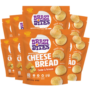 Brazi Bites Gluten-Free Brazilian Cheese Bread: Cheddar & Parmesan | Vegetarian Frozen Bread Snacks | Soy-Free | No Artificial I