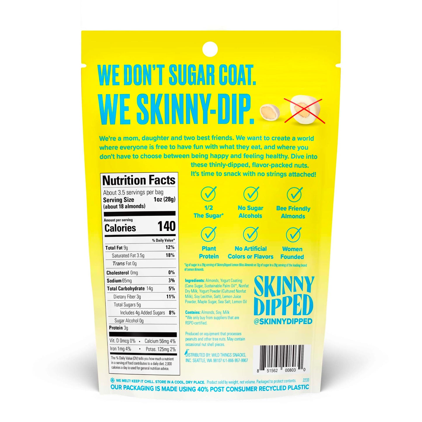 SKINNYDIPPED Yogurt covered Almonds, Resealable Bag, 1 count, Lemon Bliss, 35 Oz