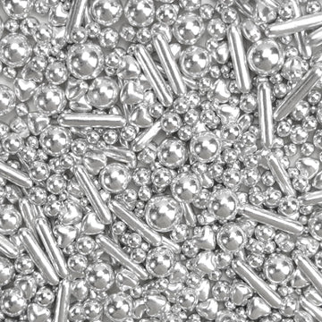 Dazzjoy Edible Silver Pearl Heart Rods Sprinkles, 130G/4.58Oz, Mix Size, Silver Pearl Sprinkles For Cupcake Decorating, Cupcake