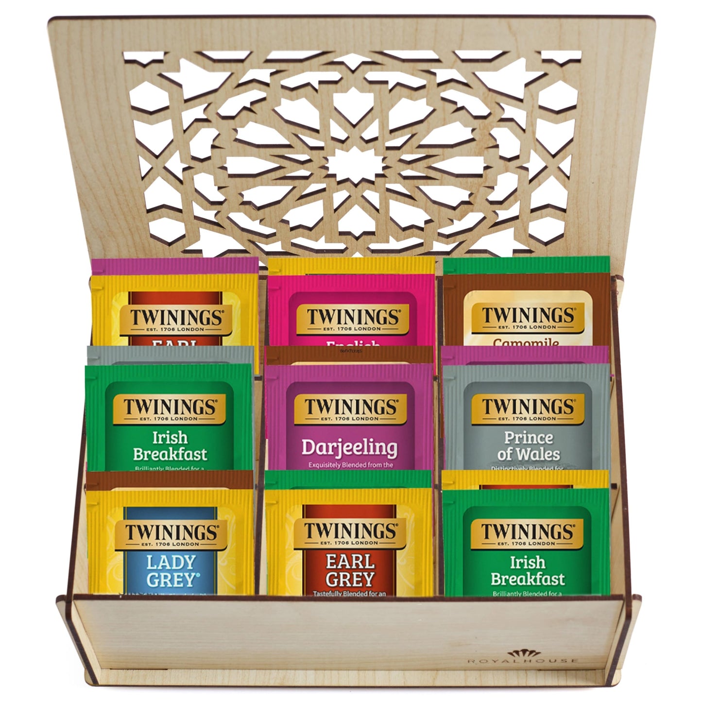 Twinings Tea Sampler Collection - 80 Tea Bags 22 Flavours/Assorted Tea Gift Set In Decorative Mdf Box - Wooden Organizer Tea Chest Included - Ideal For Home Office Family & Friends (White Mdf Box)