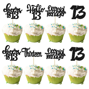 30Pcs 13Th Birthday Cupcake Toppers Hello 13 Cupcake Picks Official Teenager Cheers To 13 Years Old Cake Decorations For 13Th Bi