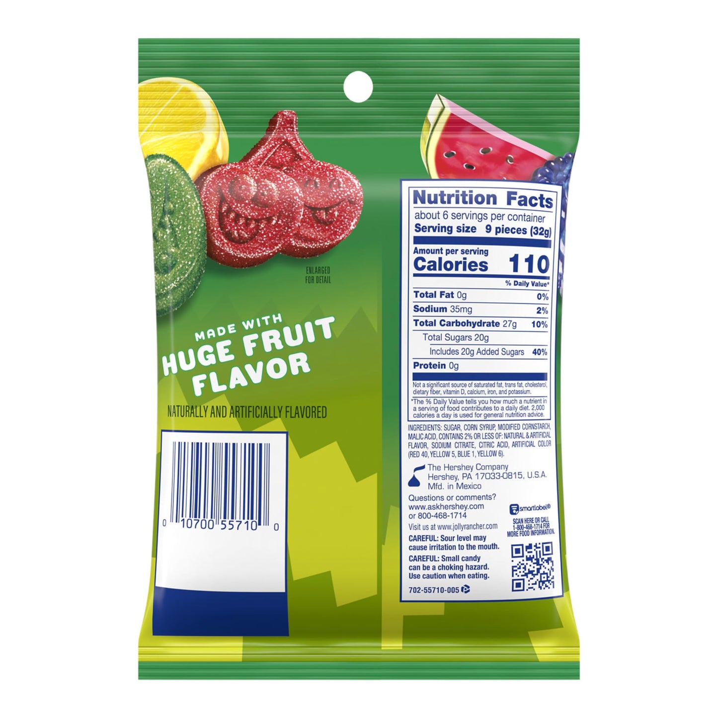 Jolly Rancher Gummies Sours Assorted Fruit Flavored Candy Bag, 6.5 Oz