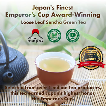 Emperors Cup Award-Winning Japans Finest Loose Leaf Sencha Green Tea - Crafted By Japans Top Award-Winning Tea Master, Deep Stea