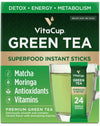 VitaCup Green Tea Instant Packets - Matcha, Moringa, B Vitamins, 24 Count