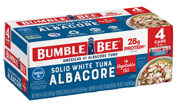 Bumble Bee Solid White Albacore Tuna in Oil, 5 oz Can (Pack of 4) - Wild Caught Tuna - 28g Protein per Serving, High in Omega-3s