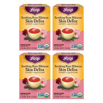 Yogi Tea Soothing Rose Hibiscus Skin Detox Tea - 16 Tea Bags Per Pack (4 Packs) - Organic Detox Tea To Support Skin Health - Inc