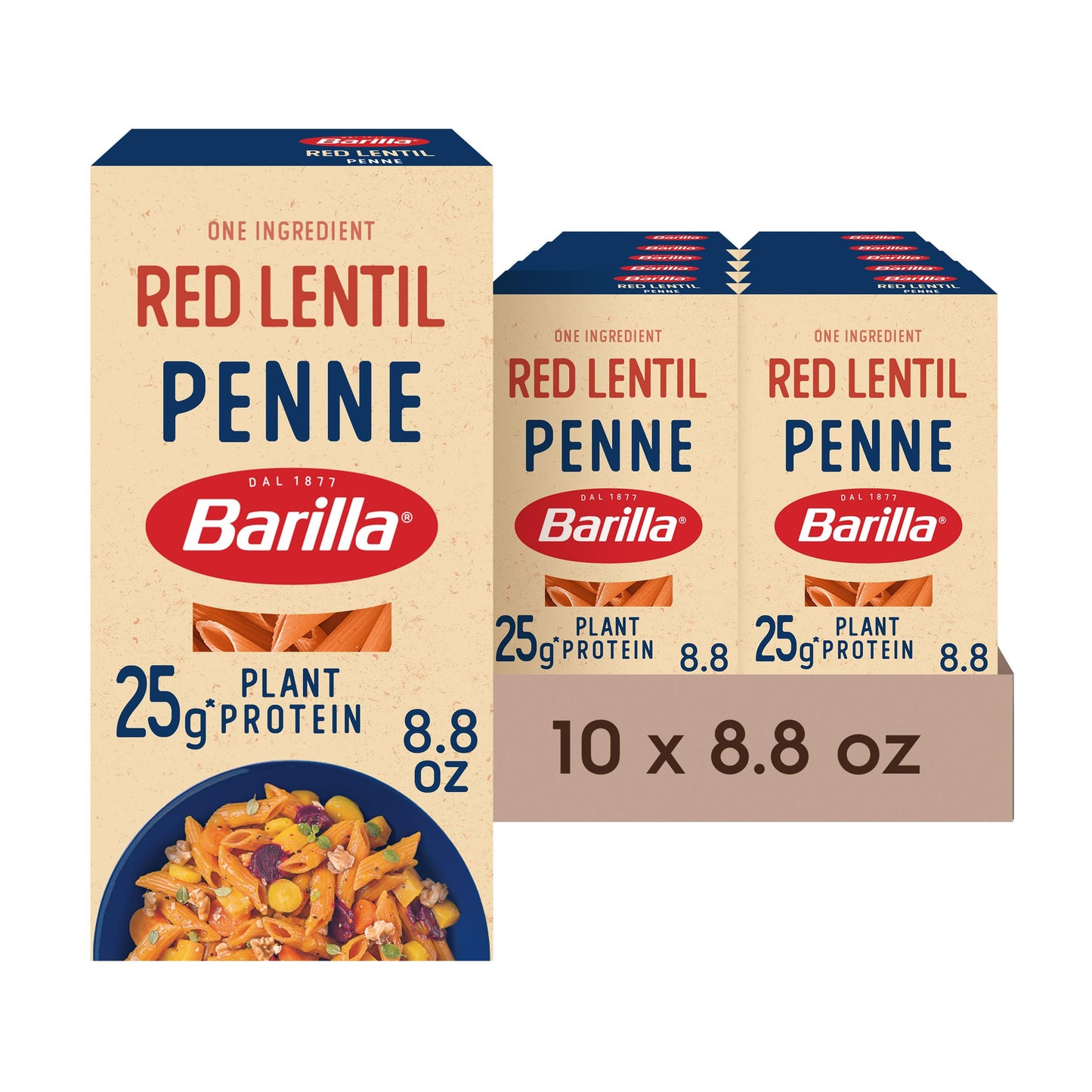 Barilla Red Lentil Penne Pasta, 8.8 oz (Pack of 10) - Gluten Free, Non GMO & Kosher - Plant Based Protein