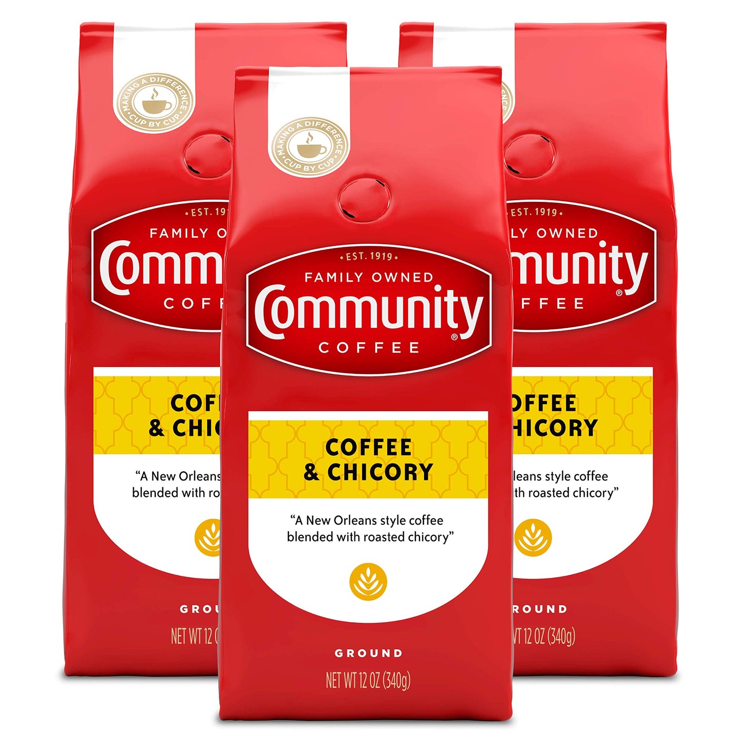Community Coffee Coffee & Chicory Blend Coffee Medium Dark Roast Ground Coffee 12 Ounce Bag (Pack Of 3)