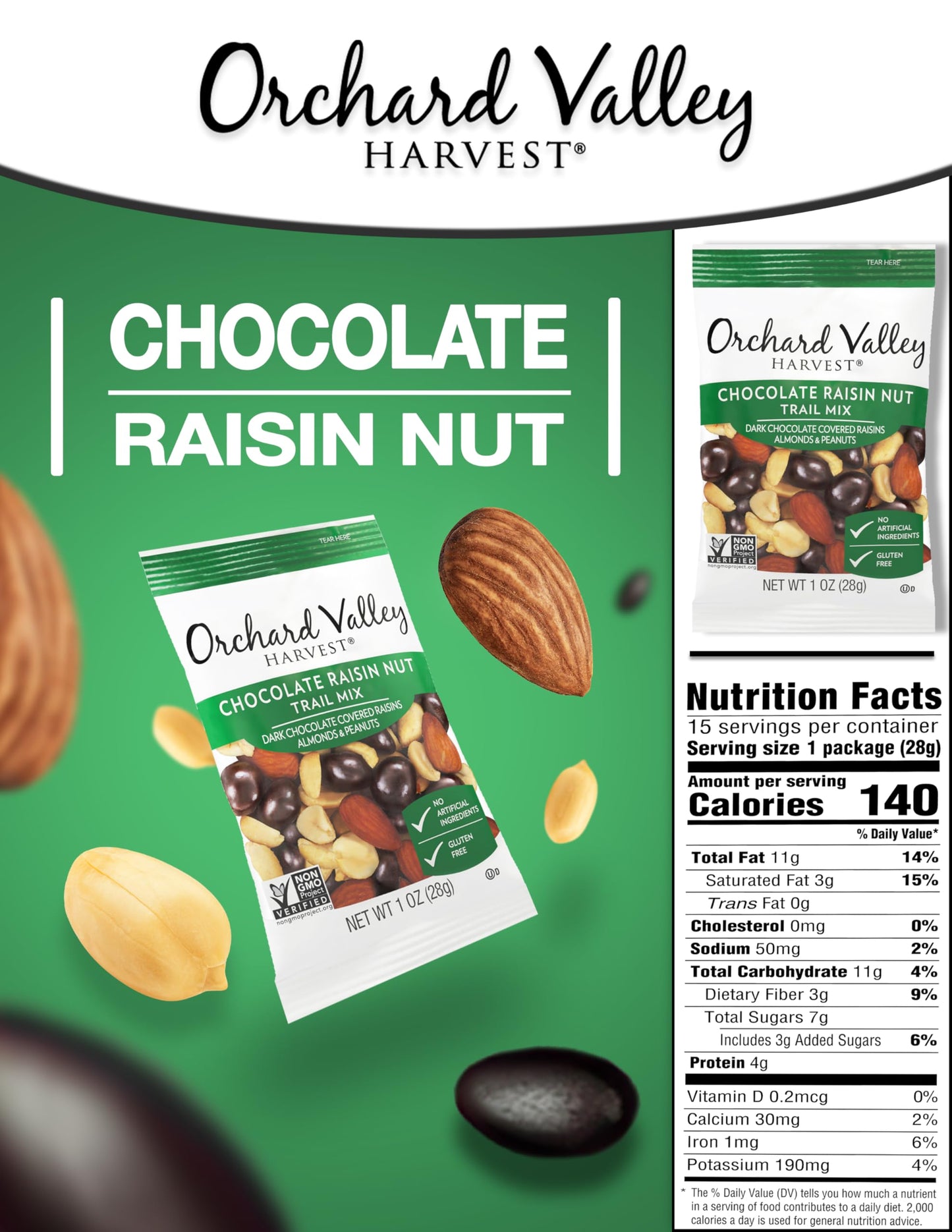 Orchard Valley Harvest Chocolate Raisin Nut Trail Mix, 1 Oz, 15 Ct