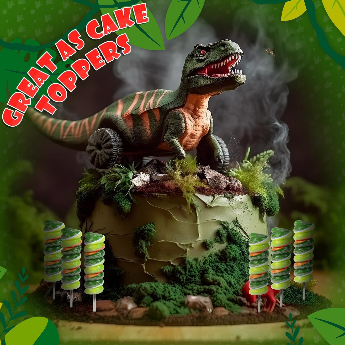 Dinosaur Swirl Lollipops For Kids Individually Wrapped Candy 20Pk- Dinosaur Lollipops - Dinosaur Party Favors - Dinosaur Candy For Dinosaur Party Favor Bags & Dinosaur Birthday Party Supplies
