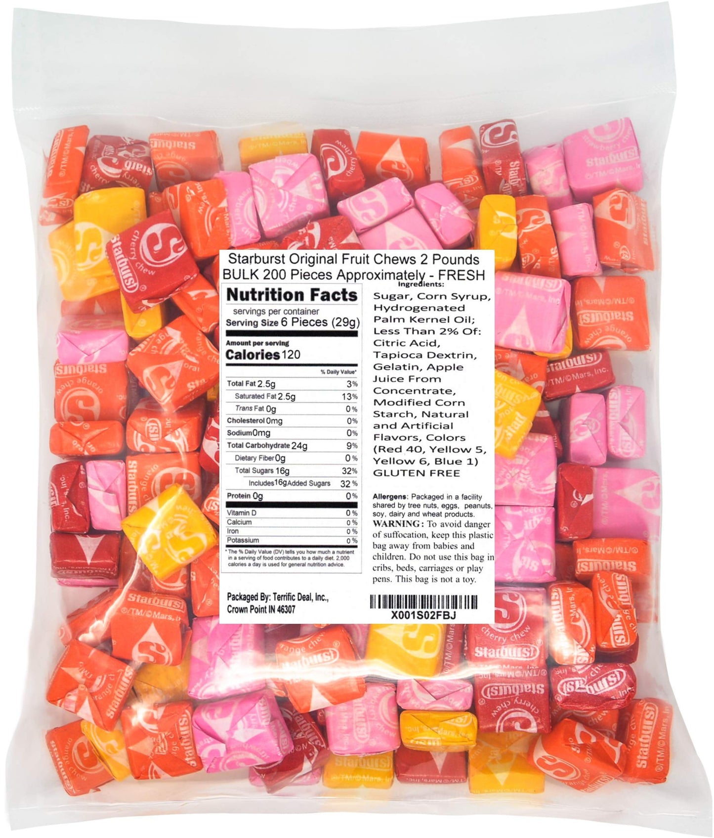 Starburst Original Fruit Chews Sugar Candy, 2.0 Pounds Bulk 200 Pieces Approximately
