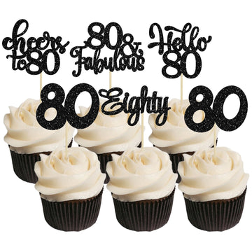 30Pcs Happy 80Th Birthday Cupcake Toppers Eighty Cheers To 80 Years Old Birthday Cupcake Picks For Happy 80Th Birthday Anniversa