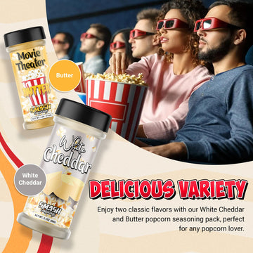 Smash Seasonings White Cheddar Cheese & Movie Theater Butter - 2 Pack Of Delicious Popcorn Flavoring Seasoning In A Shaker Bottl