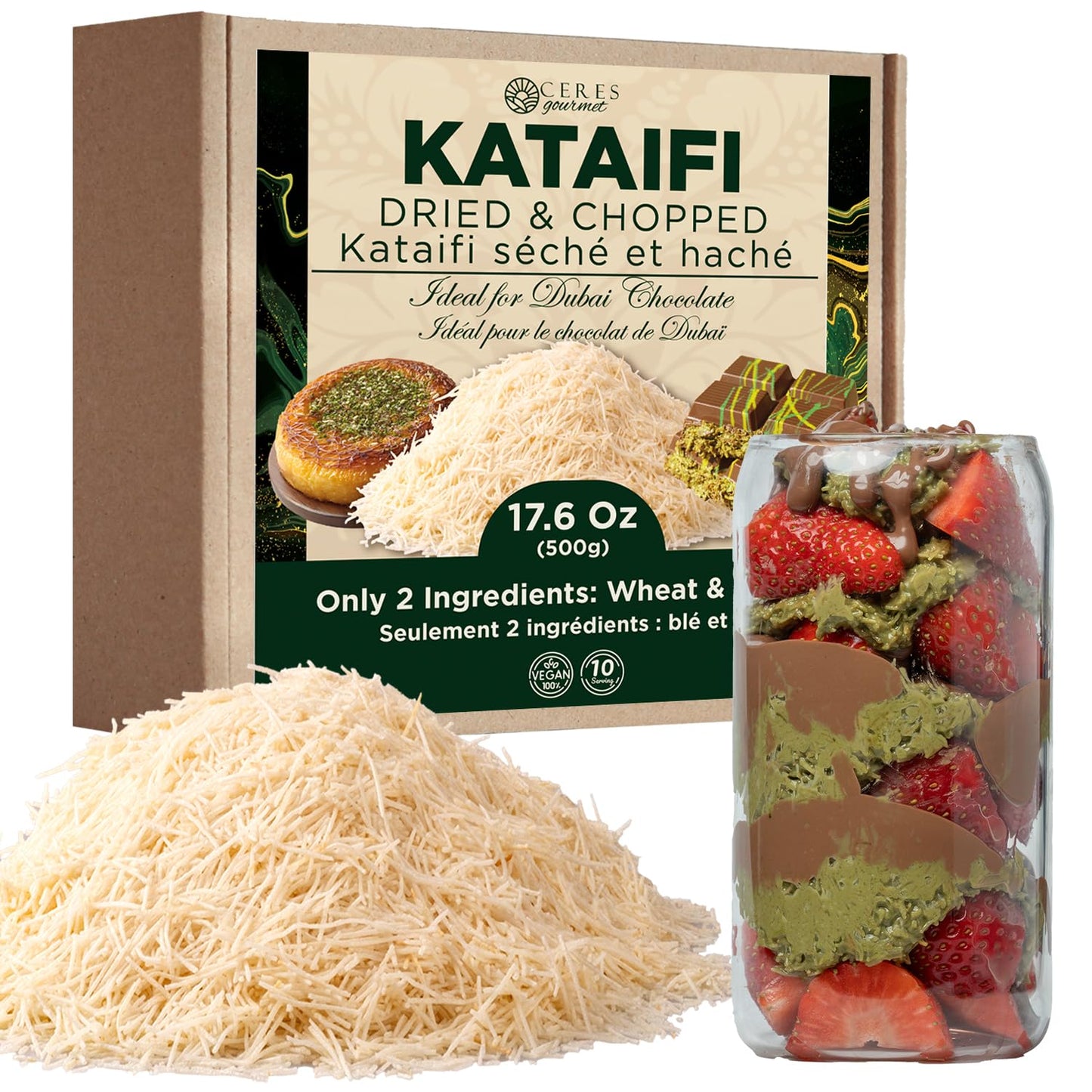 Kataifi Shredded Fillo Dough - Authentic Turkish Dried Chopped Kadayif (Kataifi) Pastry Perfect For Kunafa Knafeh & Baklava Dubai Chocolate Freshly Packaged (1.1 Lb Pack Of 1)